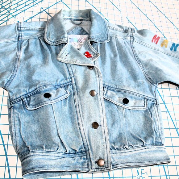 Vintage 80s Faded Painted Girls Jean Jacket, MANDY, Size 10 - Picture 7 of 11